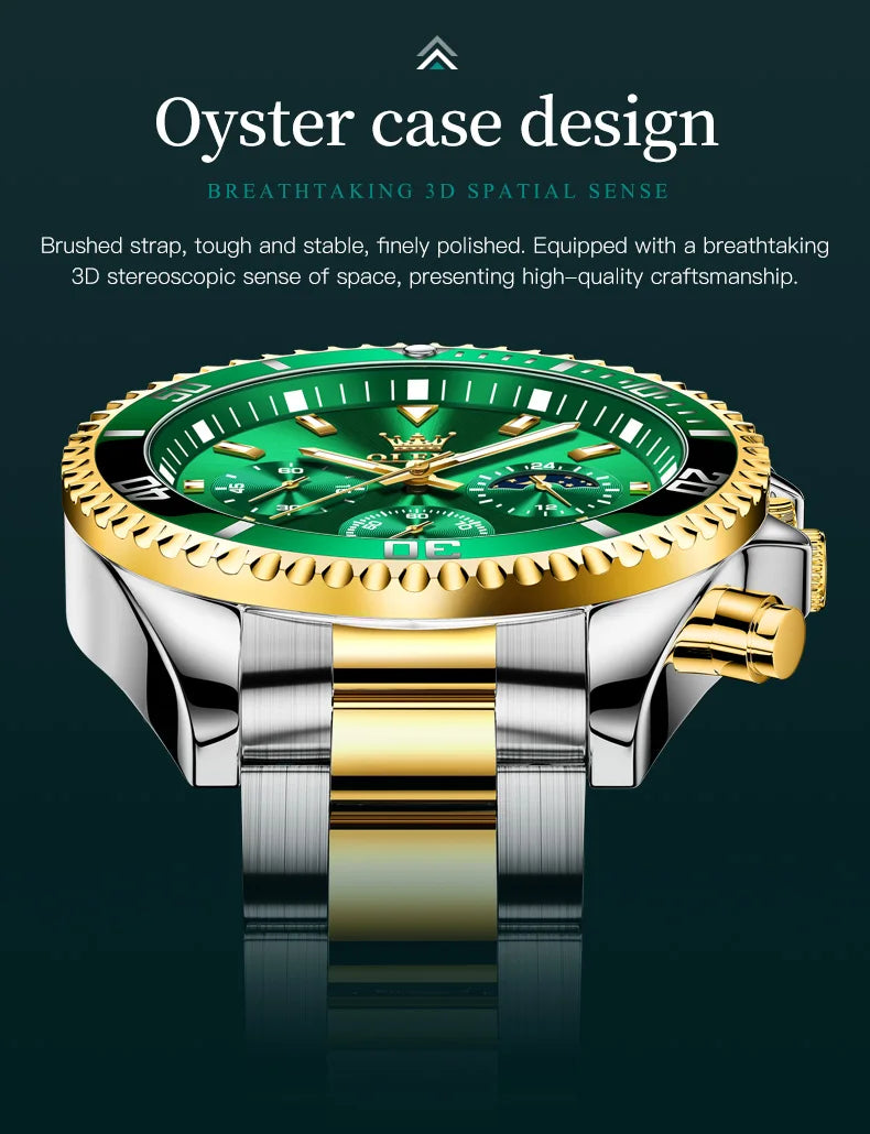 OLEVS Orologi da uomo Orologio di lusso delle migliori marche da uomo Cronografo originale impermeabile in acciaio inossidabile Fasi lunari Data Quadrante Rota
