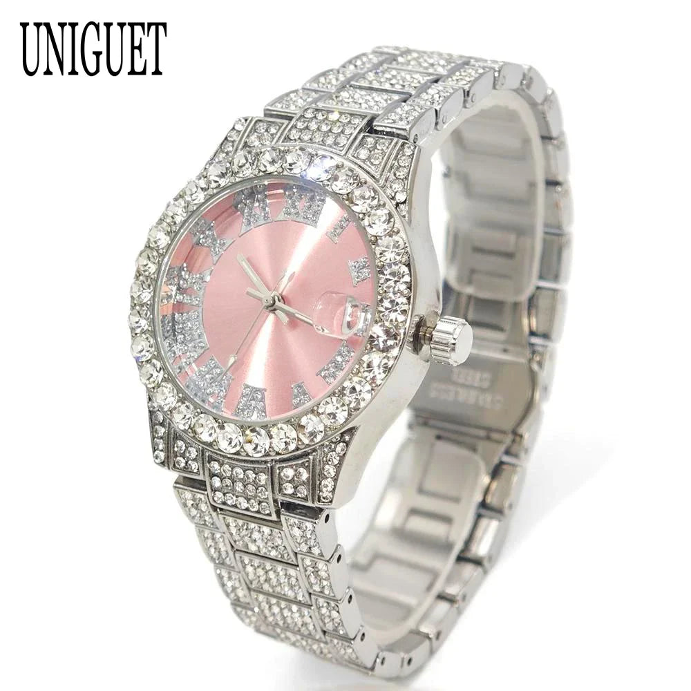 Orologio da Donna UNIGUET di Lusso alla Moda, Elegante Quadrante Piccolo con Diamanti Rosa, Mini Orologio da Polso al Quarzo Bling-Bling da Donna, Regalo
