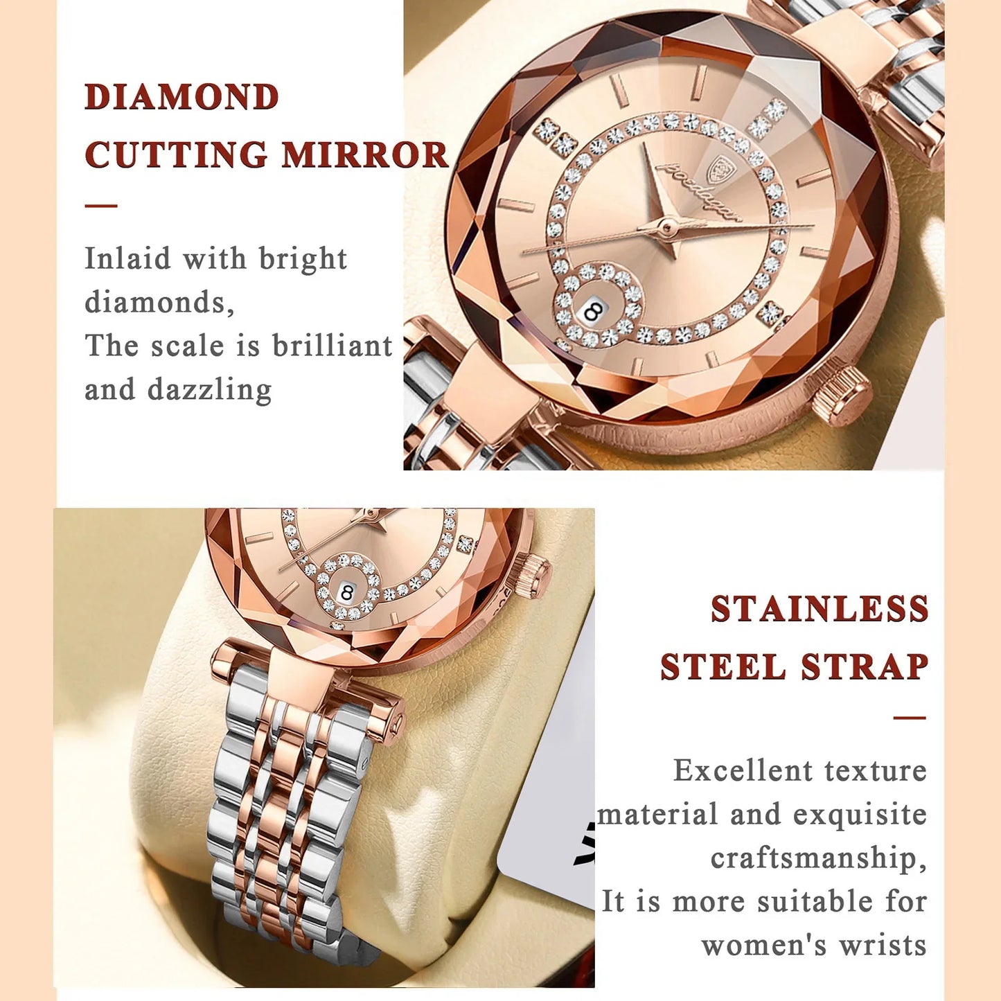 POEDAGAR Orologio da polso originale alla moda per donna Orologio da donna al quarzo con data in acciaio inossidabile impermeabile Orologi da donna casual di lusso