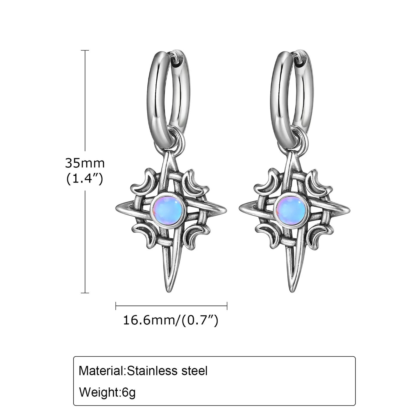 Vnox Witches Knot Moon Star Collane con ciondolo Orecchini per uomo Donna, set di gioielli con collare in pietra di luna con nodo celtico in acciaio inossidabile