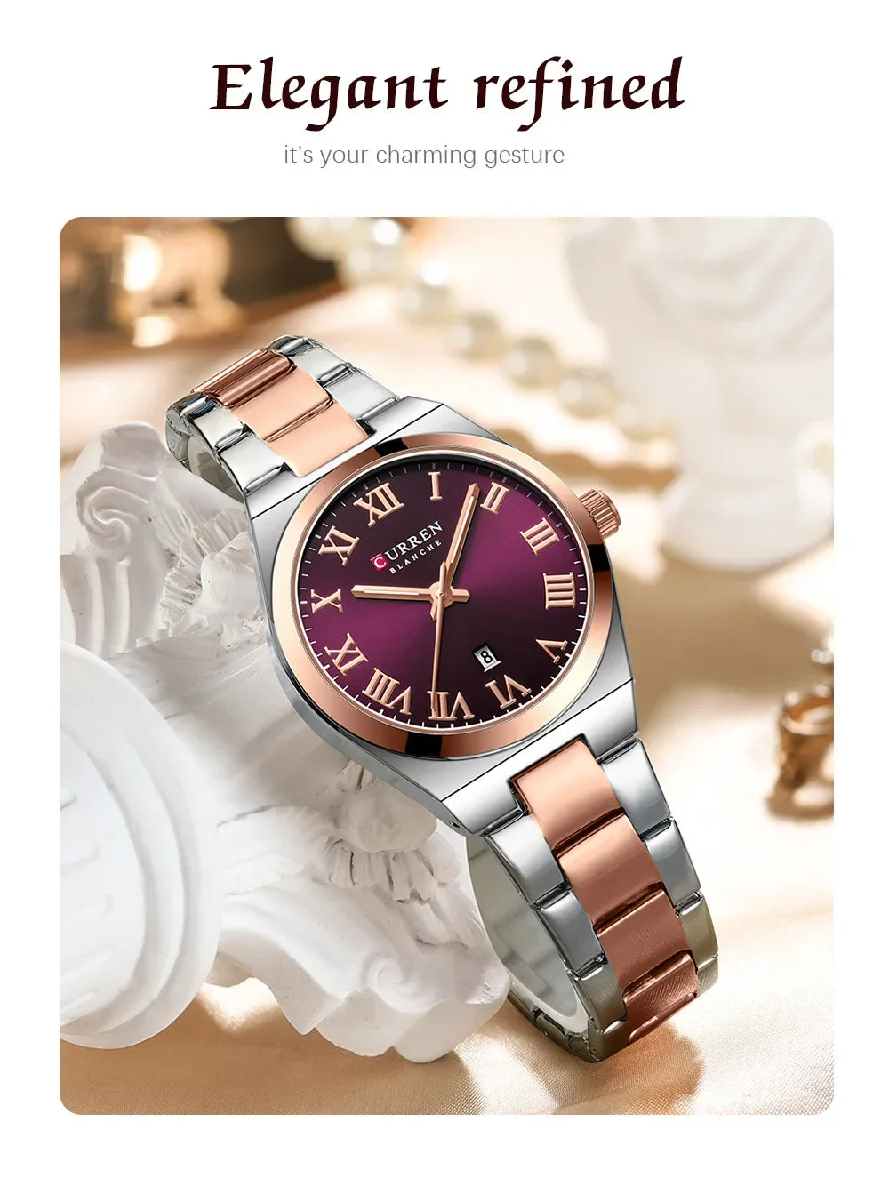 CURREN Orologio da donna, Orologi da donna, Orologi da donna, Abito alla moda impermeabile Bracciale in acciaio inossidabile Orologi analogici Data