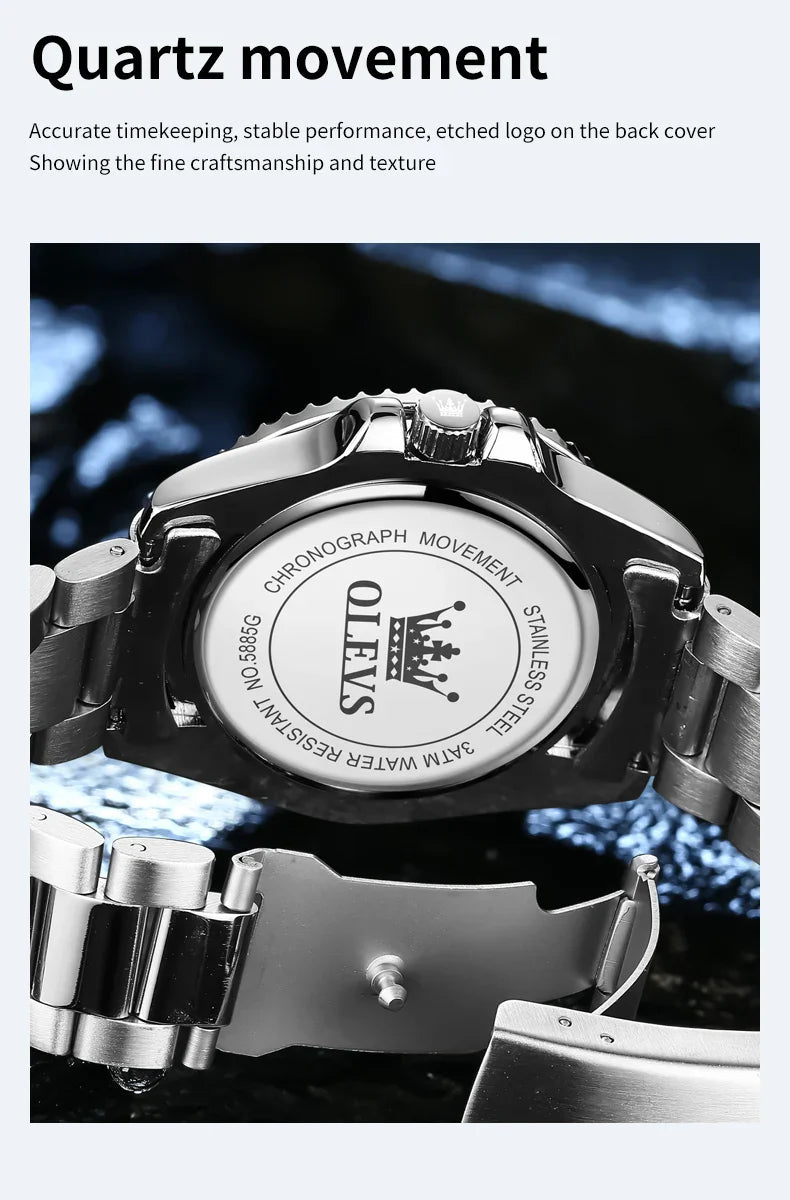 OLEVS 5885 Orologio da uomo Orologio al quarzo impermeabile di marca originale Cinturino in acciaio inossidabile Data automatica Orologi da regalo da uomo per uomo