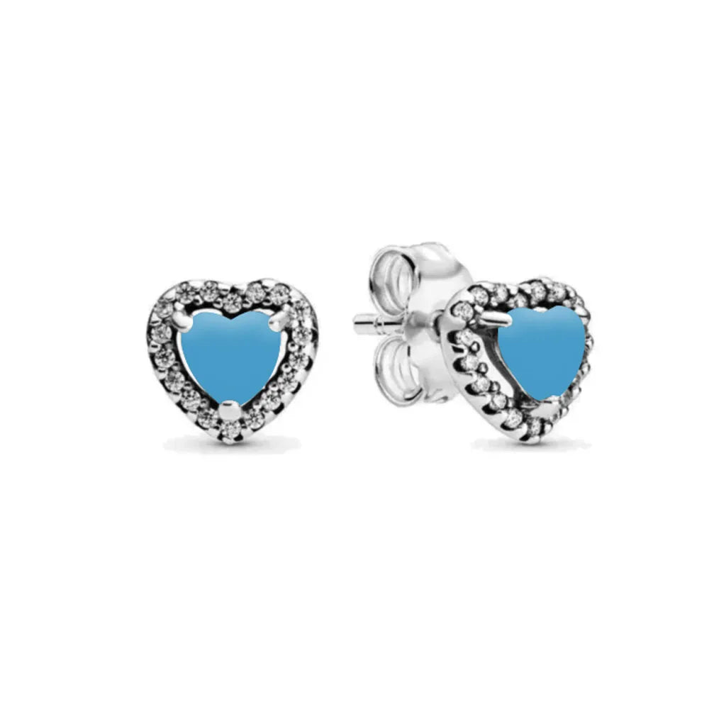 2025 Orecchini originali in pietra a forma di cuore bianco rosa, blu, rosso, verde, orecchino di perla con fiocco di neve, gioielli in argento s925 con fascino femminile