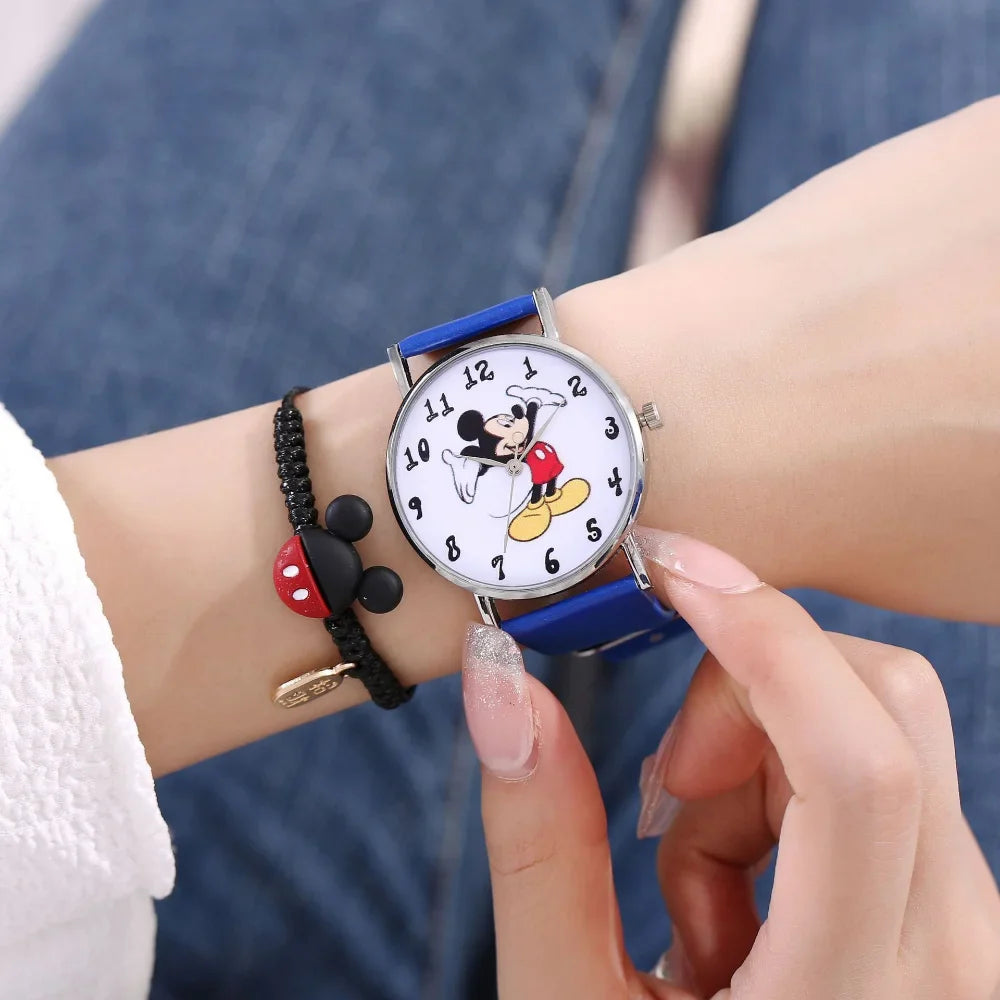 Nuovo set di braccialetti per orologi da donna Disney per bambini Confezione regalo Moda Topolino Orologi da cartone animato per bambini Bracciali da donna con scatola