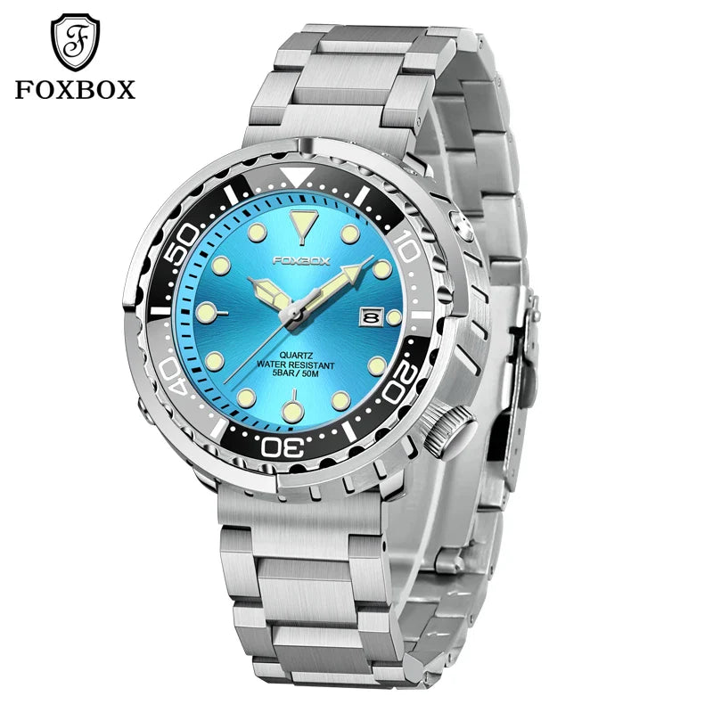 FOXBOX Top Brand Fashion Diver Watch Men 50ATM Waterproof Date Clock orologi sportivi orologio da polso al quarzo da uomo Relogio Masculino