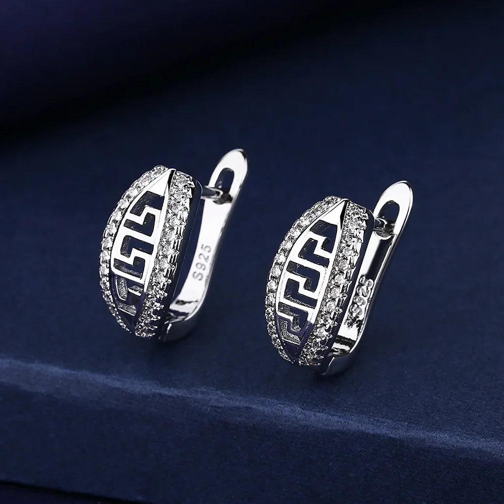 Orecchini in argento sterling 925 gioielli di alta qualità retrò modello semplice orecchini con zirconi bianchi viola vendita calda