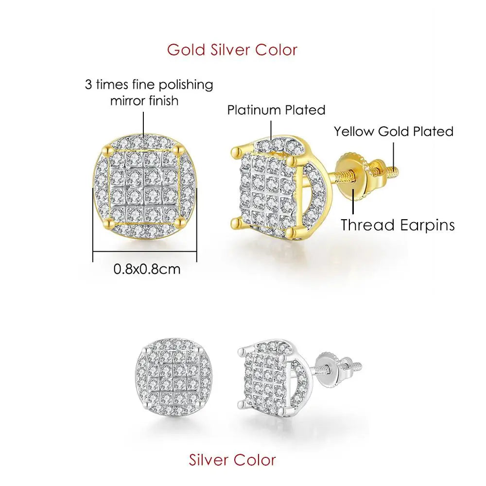 Rock Hip Hop ghiacciato orecchino a perno per uomo uomo Set completo zircone oro Piercing accessori per l'orecchio Punk Hippie Trend gioielli Dropship