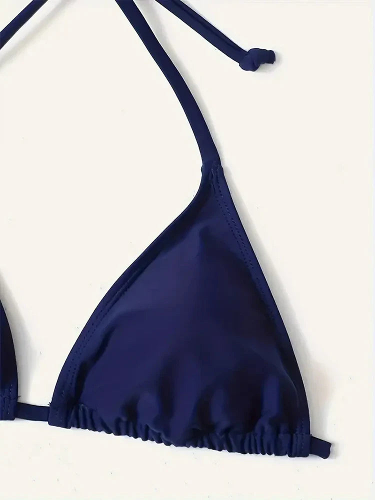 Costumi da bagno Perizoma Bikini Set Sexy Nuovi costumi da bagno blu navy Donna Costumi da bagno sexy Bikini Triangolo Fasciatura Costumi da bagno femminili