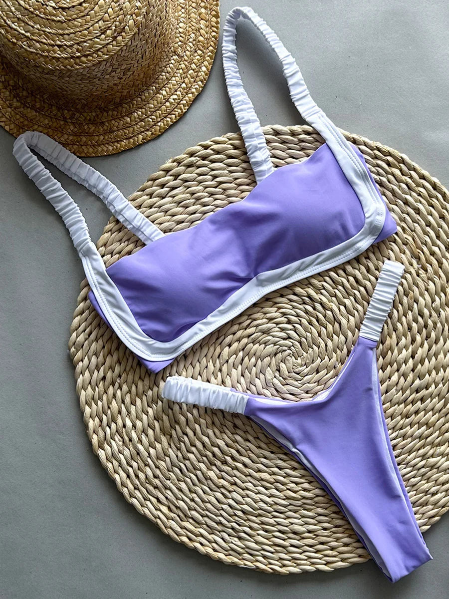 Splicing Micro Perizoma Bikini Donna Costumi da bagno a fascia Costume da bagno femminile Bikini a due pezzi Costume da bagno con taglio alto Swim Lady