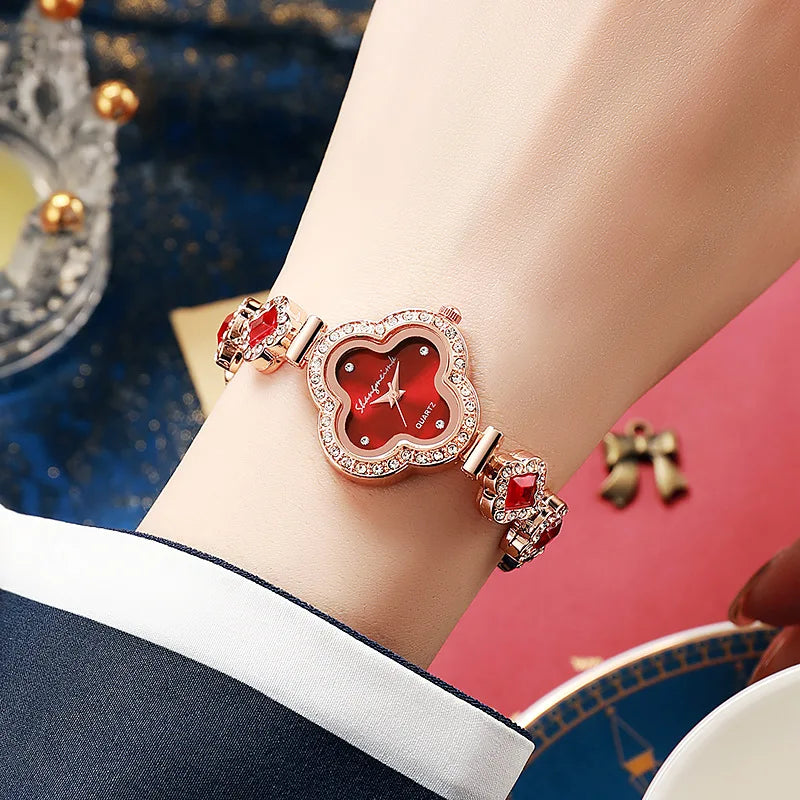 LByzHan Orologio da donna vintage con diamanti e piccolo polso verde senza scatola