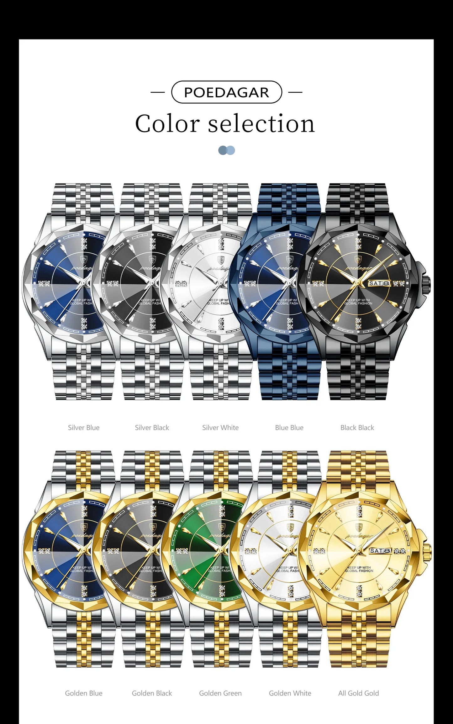 POEDAGAR Orologio da uomo di moda di lusso Top Business Impermeabile luminoso Data Settimana Orologi da uomo Orologio da polso da uomo in acciaio inossidabile al quarzo