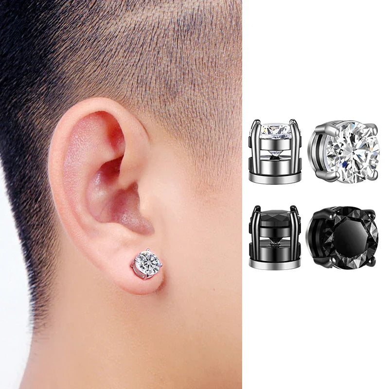 1/16 paia di orecchini a bottone magnetici da uomo in acciaio inossidabile con croce Non penetrante orecchini a cerchio Unisex CZ Magnet Clip on Earring