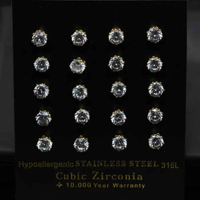 LUXUSTEEL 10 paia/set 3-10mm Orecchini in cristallo bianco trasparente per donna uomo Acciaio inossidabile Zircone CZ Piercing all'orecchio all'ingrosso