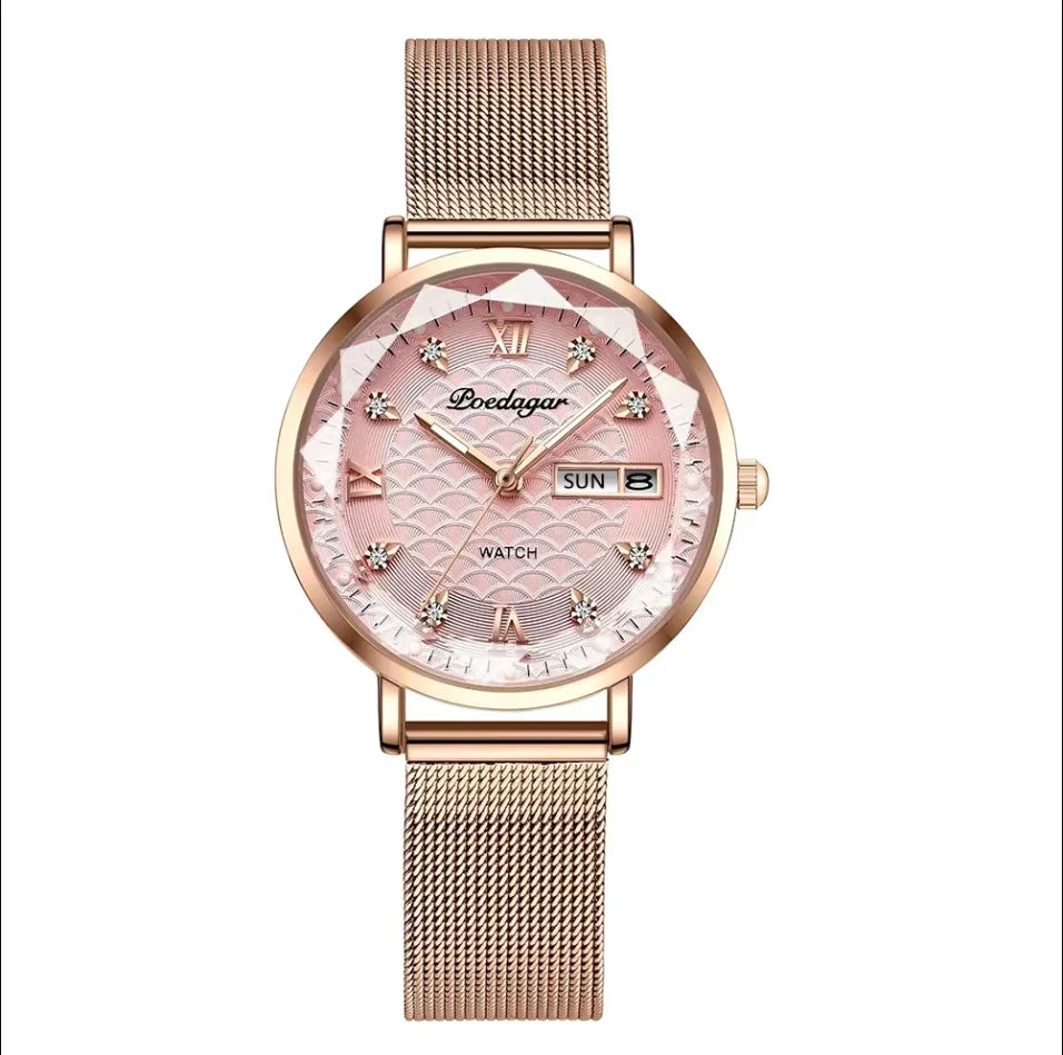 Orologio da donna POEDAGAR di alta qualità, in acciaio inossidabile, raffinato orologio da polso a bracciale, impermeabile, luminoso, elegante, orologio da donna, Reloj