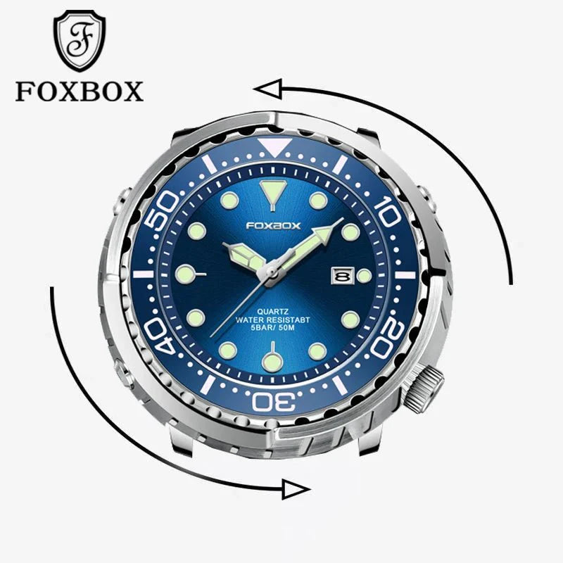 FOXBOX Top Brand Fashion Diver Watch Men 50ATM Waterproof Date Clock orologi sportivi orologio da polso al quarzo da uomo Relogio Masculino