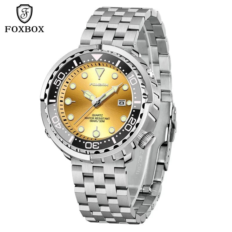 FOXBOX Top Brand Fashion Diver Watch Men 50ATM Waterproof Date Clock orologi sportivi orologio da polso al quarzo da uomo Relogio Masculino