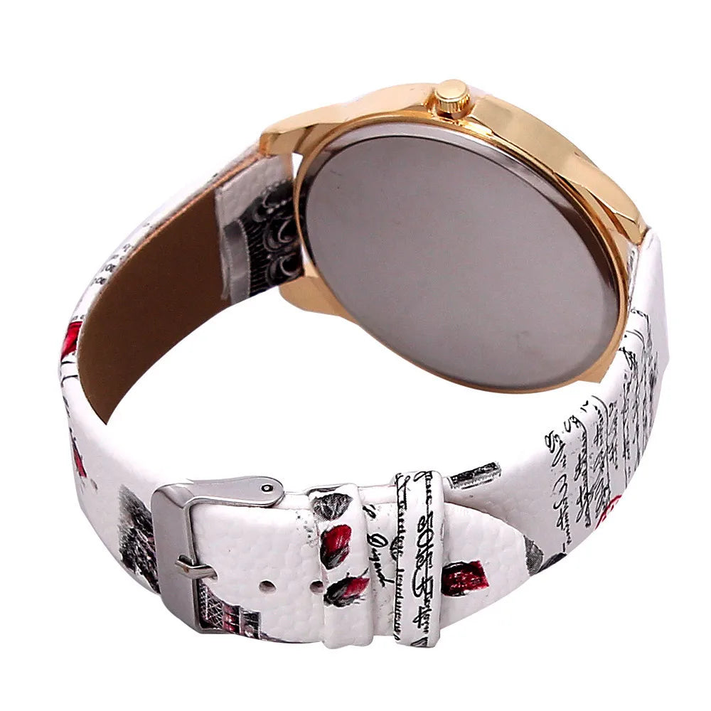 Orologio al quarzo in pelle PU da donna alla moda con strass Torre Eiffel