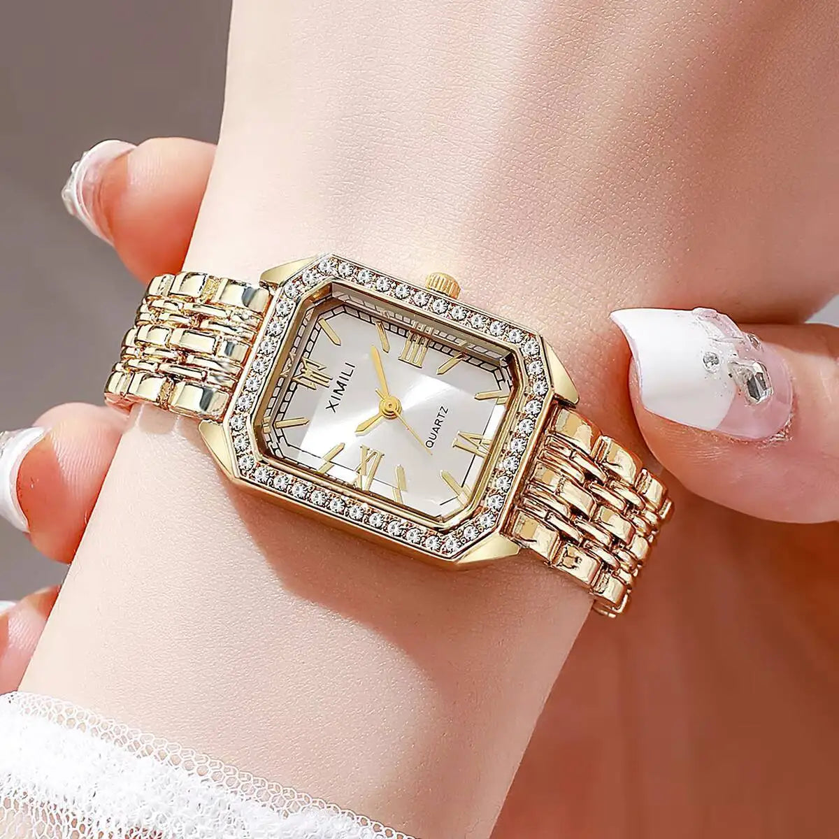 Orologi da donna rettangolari alla moda Orologio da donna al quarzo con strass Orologio da polso con cinturino Reloj Mujer (senza scatola)