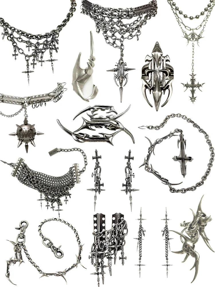 Set di Gioielli Punk Rock per Donne e Uomini, Collane e Anelli con Ciondolo a Croce Gotica, Collezione di Accessori Gioiello Audaci