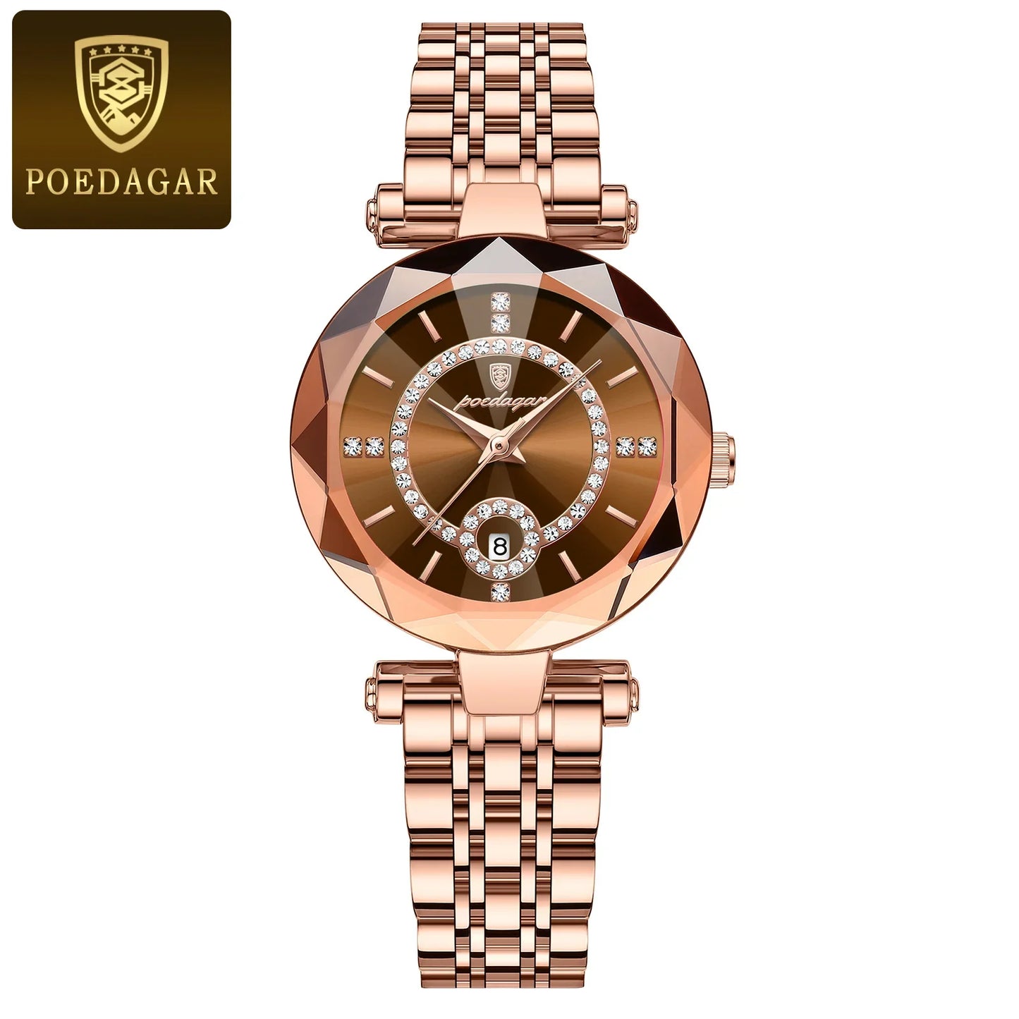 POEDAGAR Orologio da polso originale alla moda per donna Orologio da donna al quarzo con data in acciaio inossidabile impermeabile Orologi da donna casual di lusso