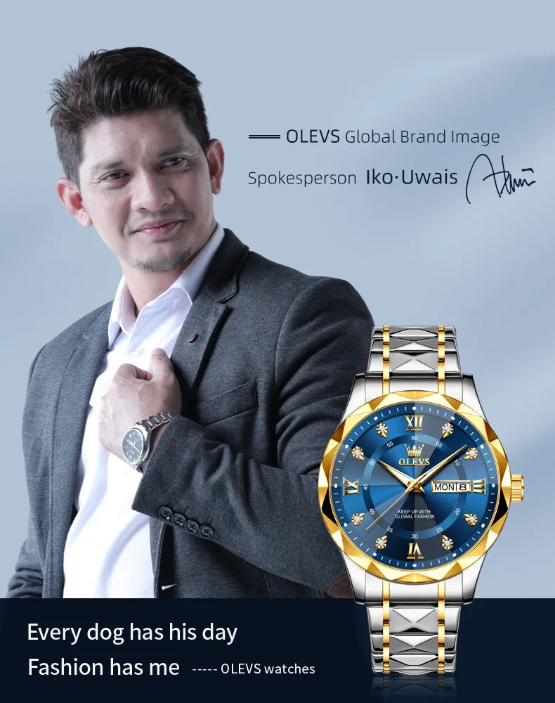 OLEVS Orologio da uomo al quarzo originale Orologio da uomo di lusso con calendario aziendale alla moda in acciaio inossidabile Orologio da specchio a forma impermeabile