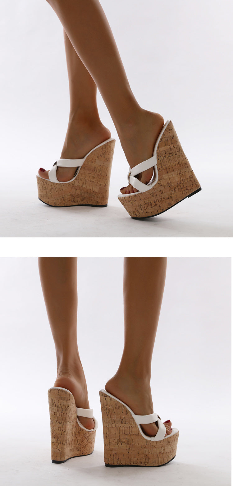 Aneikeh Wedges Heel Women Slippers Fashion Open Toe Platform Sandals Summer Super High Heels Female Party Shoes Size 35-42