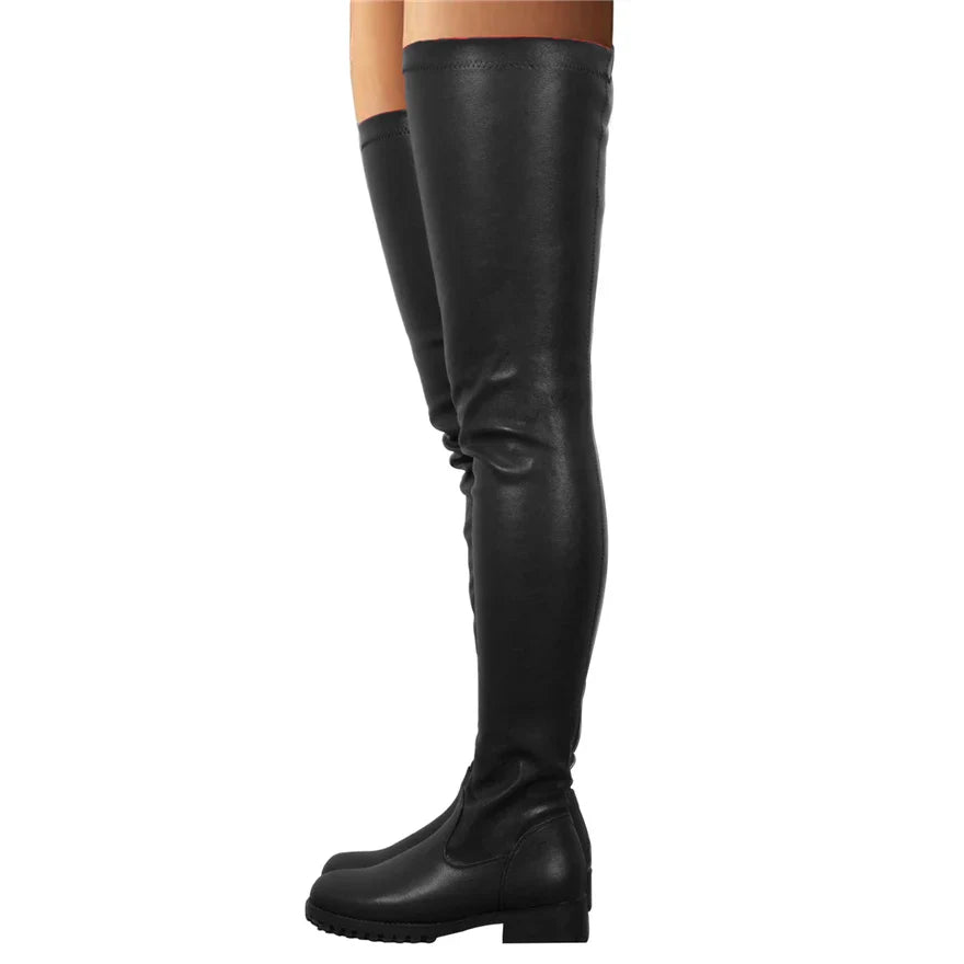 2025 Winter Over the Knee Women Boots European Platform Zipper Ladies Shoes Comfort Square High Heels Elastic Leather Long Boots
