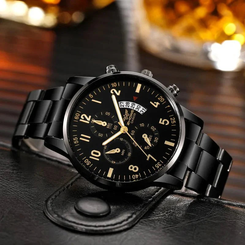 Orologio da uomo di lusso da 1 pezzo, calendario aziendale alla moda, orologio da cintura in acciaio da uomo, regalo di Natale per San Valentino