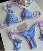 Nuovo costume da donna bikini bianco tinta unita costume da bagno alla moda con lacci a vita bassa set da due pezzi