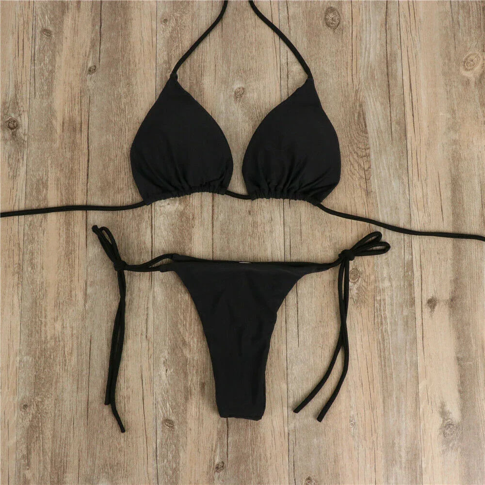 Costume da bagno sexy perizoma con cravatta laterale e cravatta da donna, cinturino diviso, fasciatura regolabile, stile brasiliano, costumi da bagno da donna