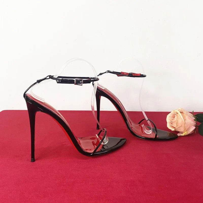 New 12cm Minimalist Ultra-fine Straight Strap High-heeled Shoes with Sexy Ankle Straps Plus Size Slim Heel Bed Sandals Women's
