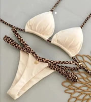 Nuovo costume da donna bikini bianco tinta unita costume da bagno alla moda con lacci a vita bassa set da due pezzi