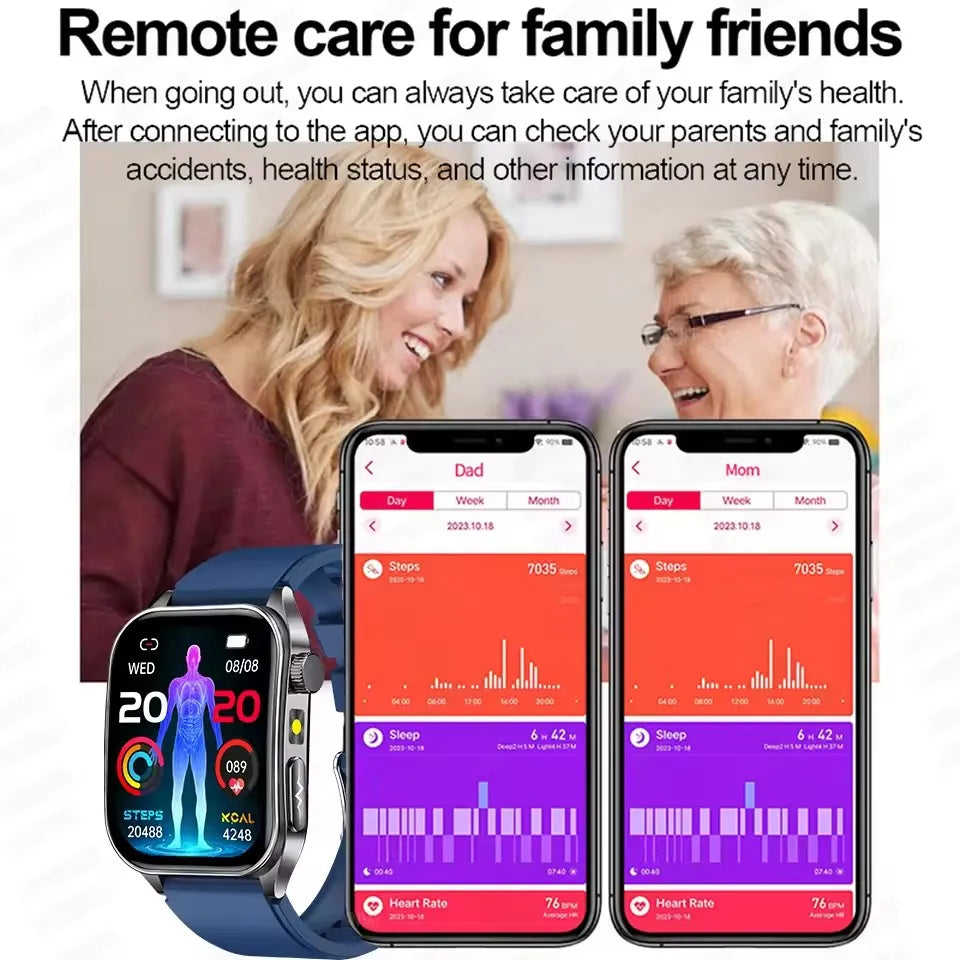 2026 Nuovo 650nm Terapia Laser Grassi nel sangue Acido urico Pressione sanguigna Smart Watch ECG + PPG Preciso Monitor di salute Smartwatch per gli uomini