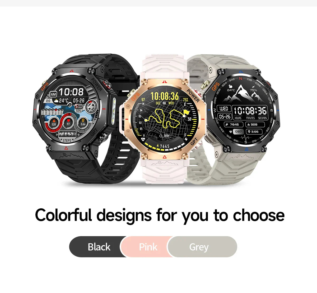 T-Rex 3 Grado Ultra Militare GPS Astuto Della Vigilanza 10ATM Bussola Impermeabile Altimetro Barometrico AMOLED Uomini HD Chiamata Sport Smartwatch