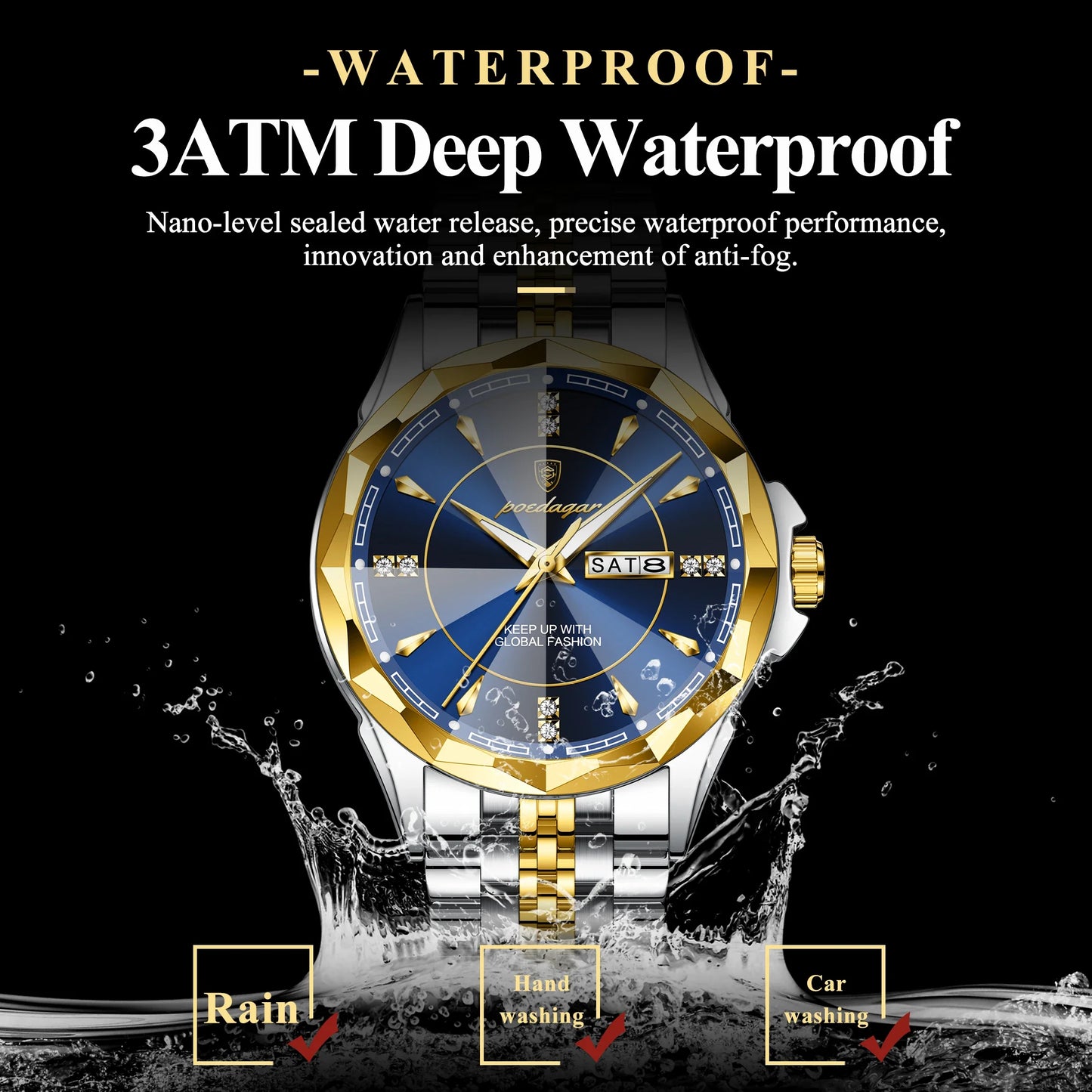 POEDAGAR Orologio da uomo di moda di lusso Top Business Impermeabile luminoso Data Settimana Orologi da uomo Orologio da polso da uomo in acciaio inossidabile al quarzo