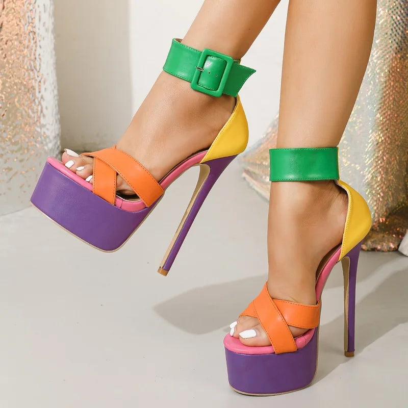 Eilyken Summer Sexy Peep Toe Platform Stiletto Heels Women Sandals Designer Hollow Out Ankle Buckle Nightclub Dance Shoes