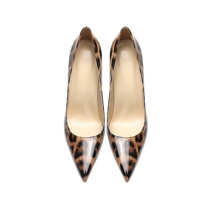 2025 New High Heels Women's Thin Heel French Sexy Leopard Pattern Internet Red Single Shoe 12CM Large Widening Thin Heel