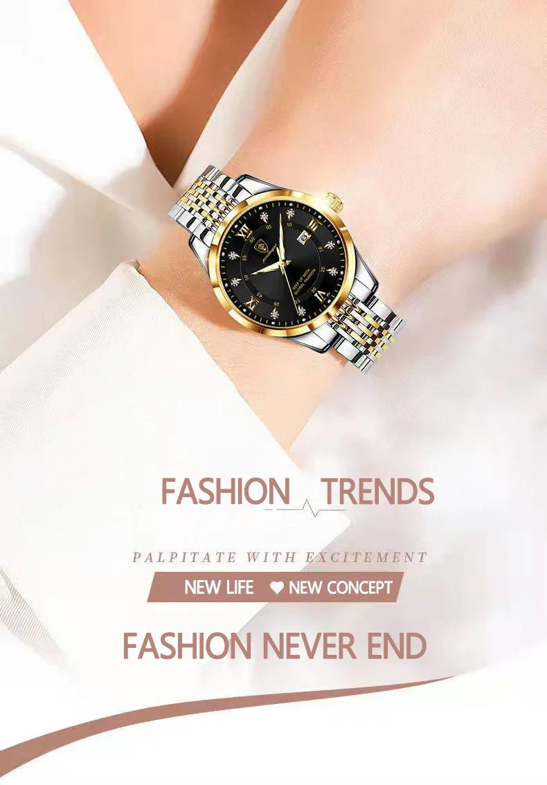 POEDAGAR Orologio da donna di lusso Orologio da donna impermeabile in acciaio inossidabile con data luminosa Orologi al quarzo da donna semplici e casual alla moda