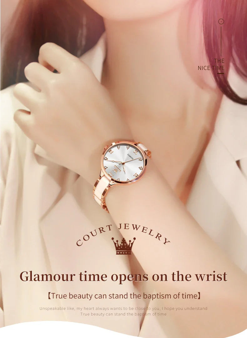Orologio da donna OLEVS 5872, elegante orologio al quarzo con cinturino in ceramica e acciaio, impermeabile, per donna.