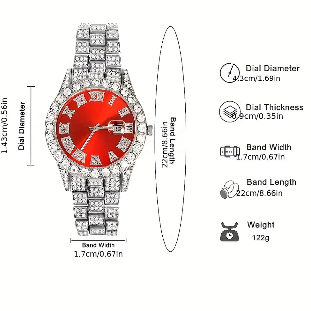 3 pezzi orologio a catena cubana per uomo Hip Hop Miami Curb ghiacciato pavimentato strass rapper collana cubana orologio + braccialetto gioielli