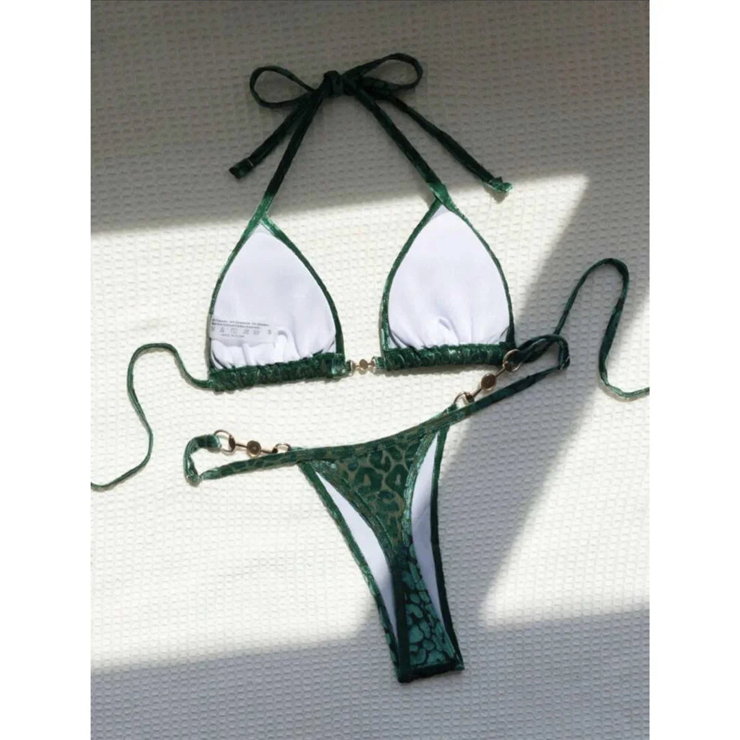 S-XL Leopard Halter Mini Micro Perizoma Bikini Donna Costumi da bagno Costume da bagno femminile Bikini a due pezzi Bagnante Costume da bagno Swim V5207