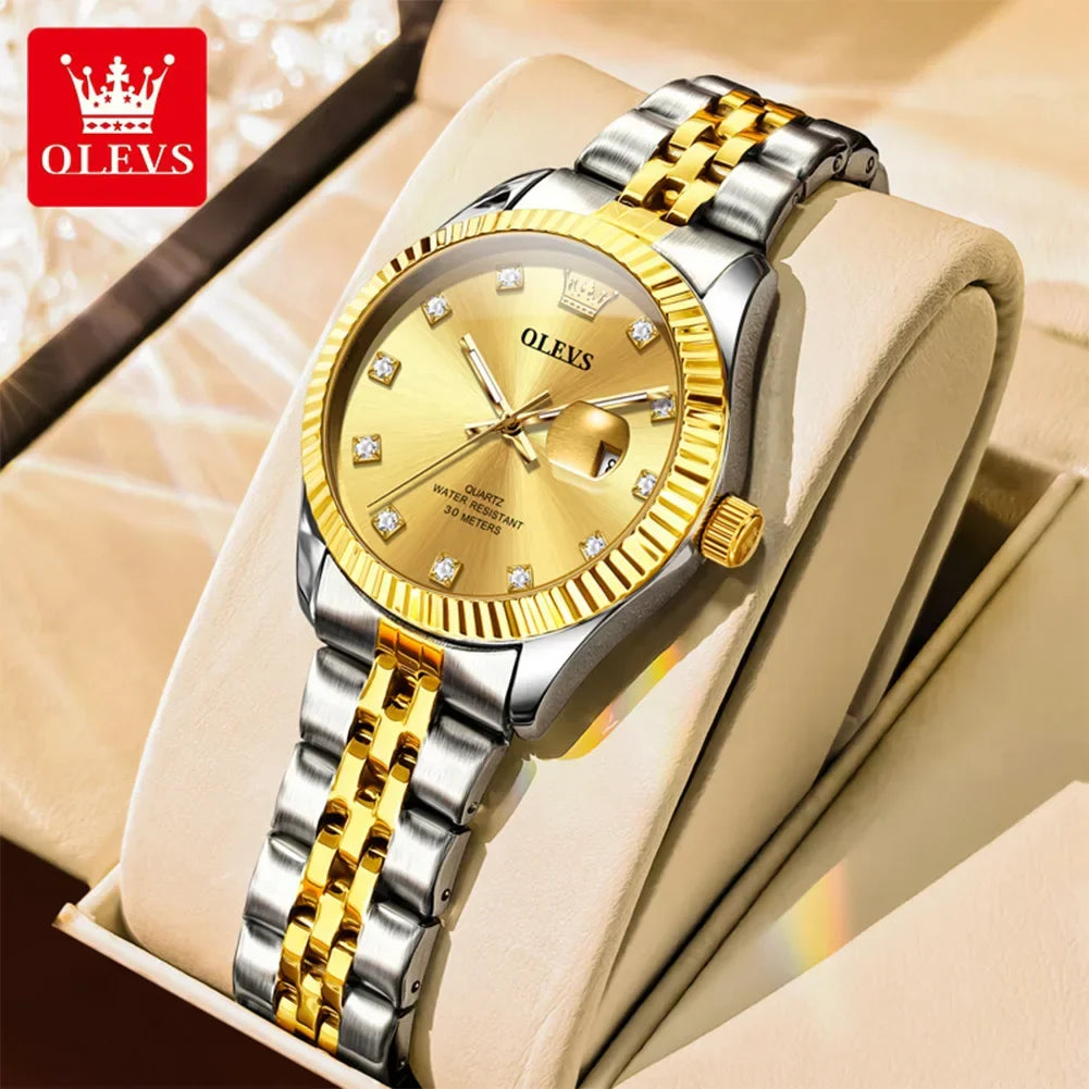 OLEVS Orologio da donna Nuovo orologio al quarzo 3705 Orologio da donna con data luminosa impermeabile in acciaio inossidabile Reloj