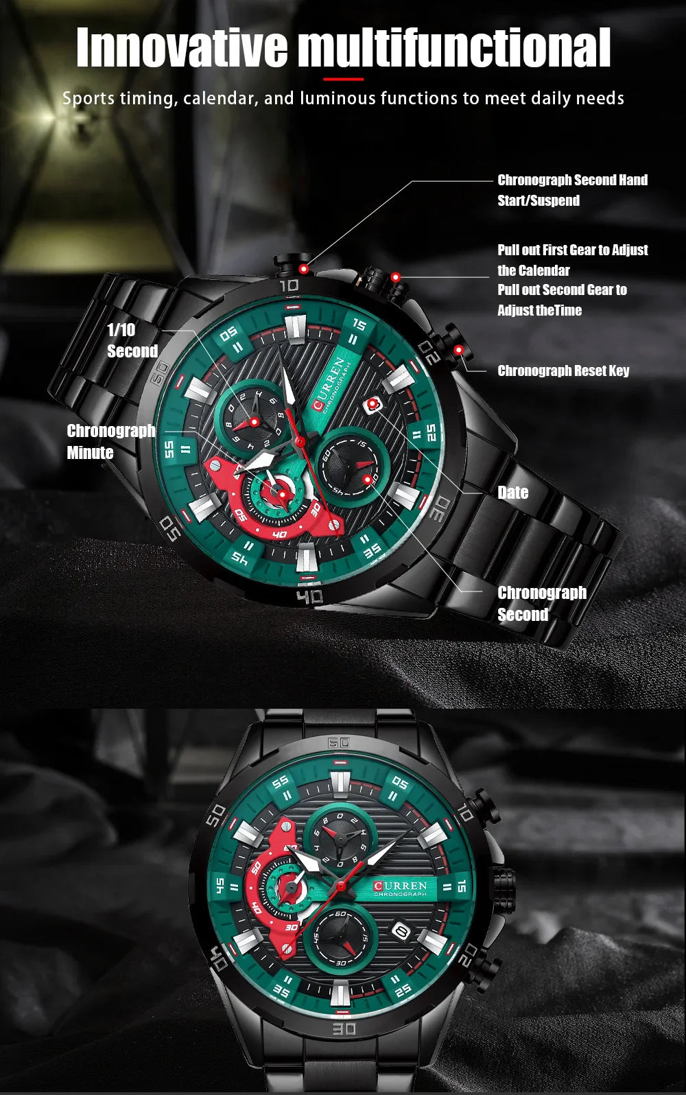 CURREN 8402 Orologio da uomo in acciaio inossidabile Moda creativa Quadrante luminoso con cronografo Orologio da uomo di lusso per il tempo libero reloj hombre