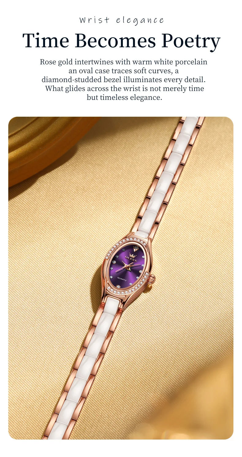 OLEVS 7131 Orologio da Donna Elegante con Movimento al Quarzo, Cinturino in Porcellana, Impermeabile 30m, Quadrante con Diamanti, Orologio alla Moda per Donne
