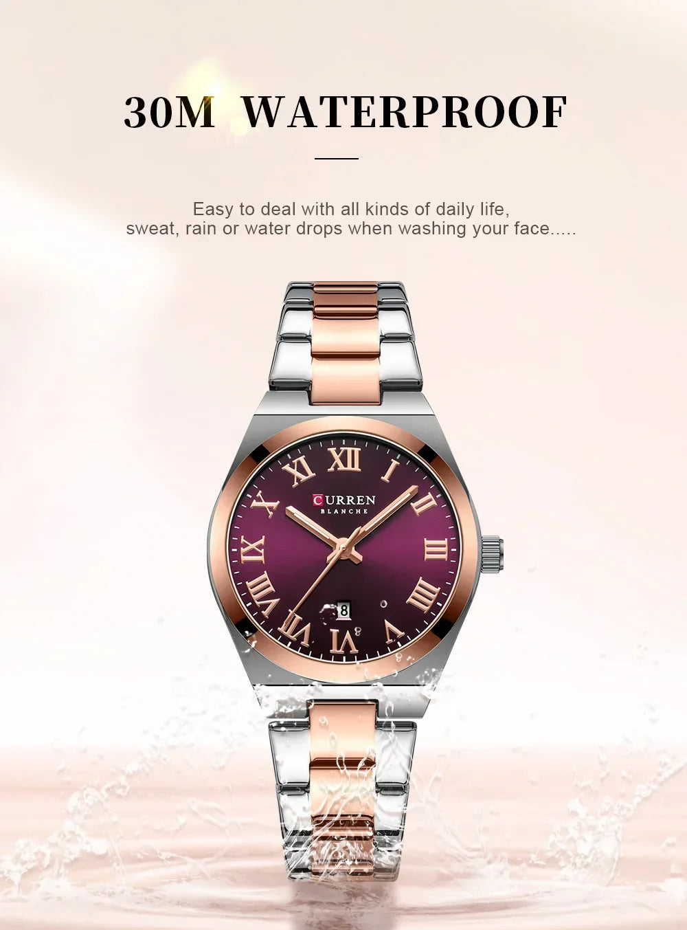 CURREN Orologio da donna, Orologi da donna, Orologi da donna, Abito alla moda impermeabile Bracciale in acciaio inossidabile Orologi analogici Data