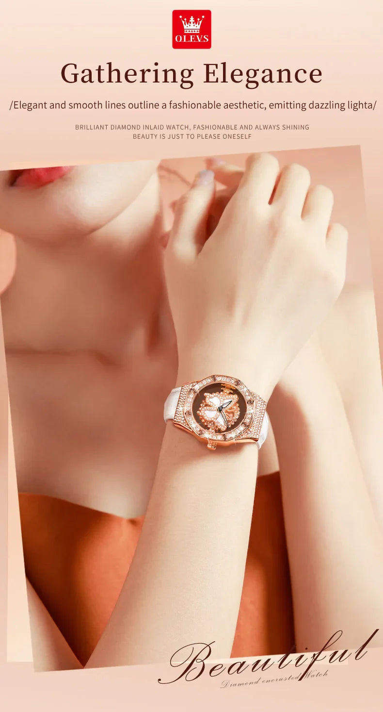 OLEVS 9996 Orologio Elegante di Lusso da Donna, Orologio al Quarzo Scheletrato, Impermeabile, con Quadrante Luminoso e Diamanti, Regalo Originale