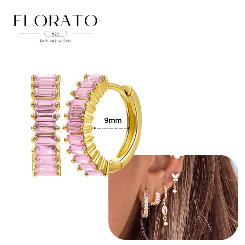 Lussuosa geometria 925 orecchio in argento sterling Ago rosa serie zircone orecchini a cerchio pendenti dolce moda regali di gioielli da sposa