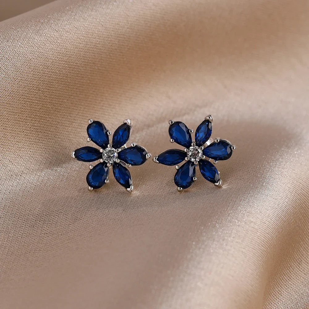 2025 Orecchini originali in pietra a forma di cuore bianco rosa, blu, rosso, verde, orecchino di perla con fiocco di neve, gioielli in argento s925 con fascino femminile