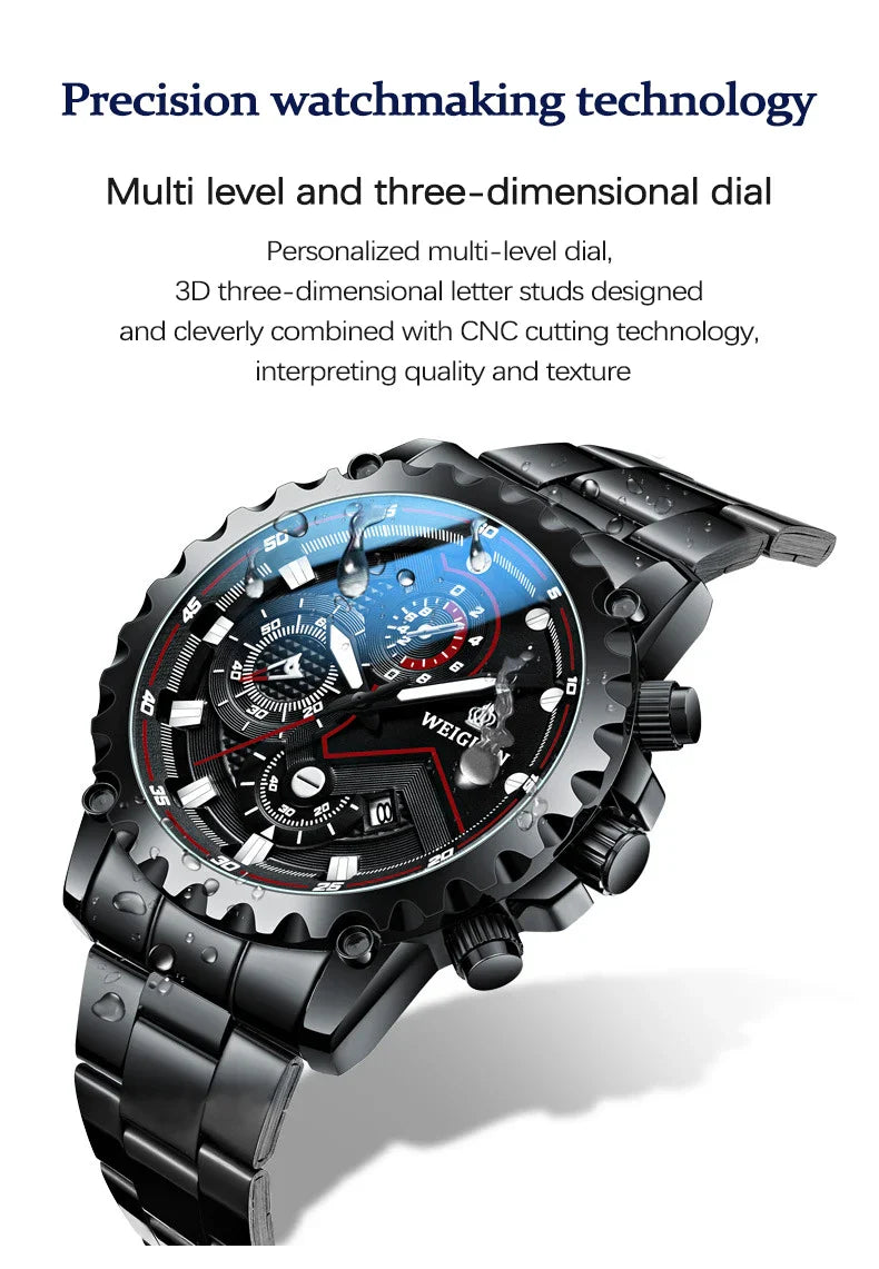 Orologio da uomo Black Warrior autentico alla moda in acciaio inossidabile impermeabile calendario luminoso orologio al quarzo moda maschile orologi regalo