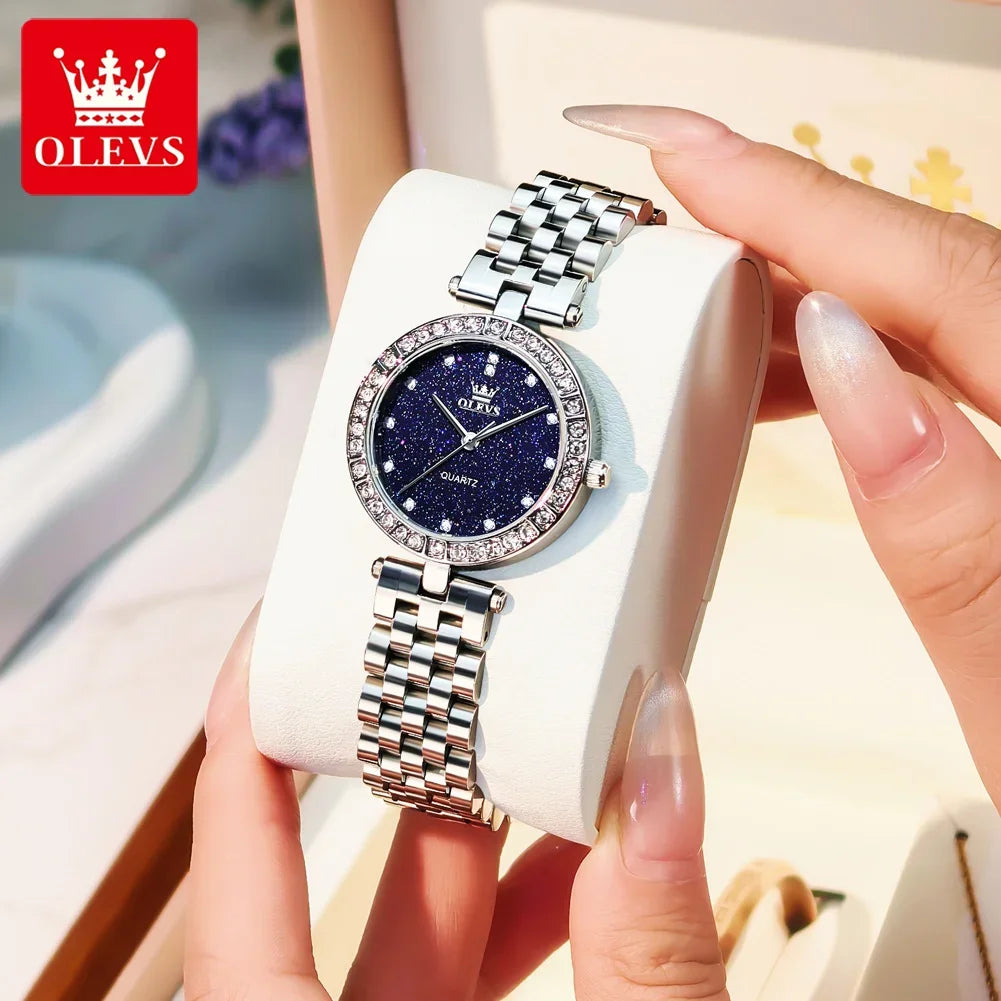OLEVS 3641 Elegante orologio al quarzo da donna impermeabile Quadrante stellato luminoso in acciaio inossidabile con confezione regalo - Accessorio alla moda da donna